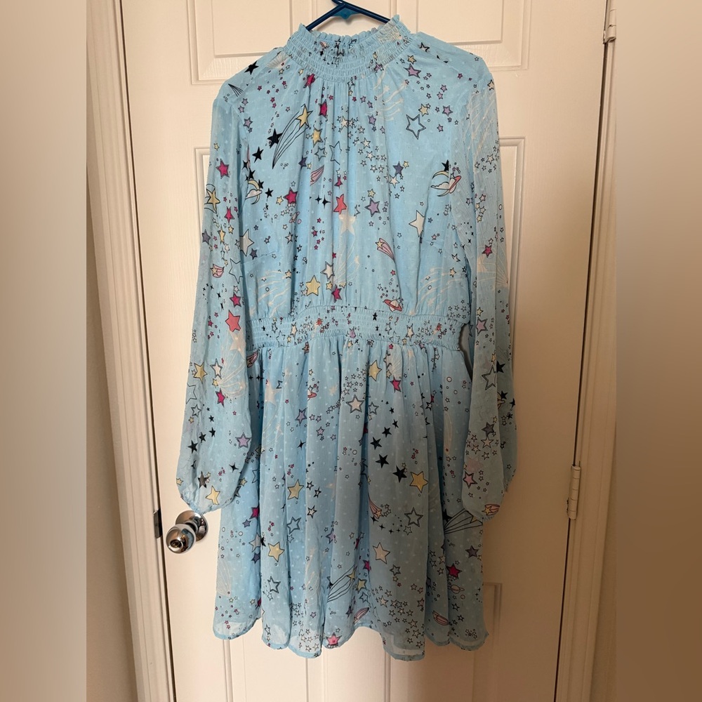 Torrid blue clipdot blouson mock neck stars mini dress women’s plus size 2 - Picture 2 of 10